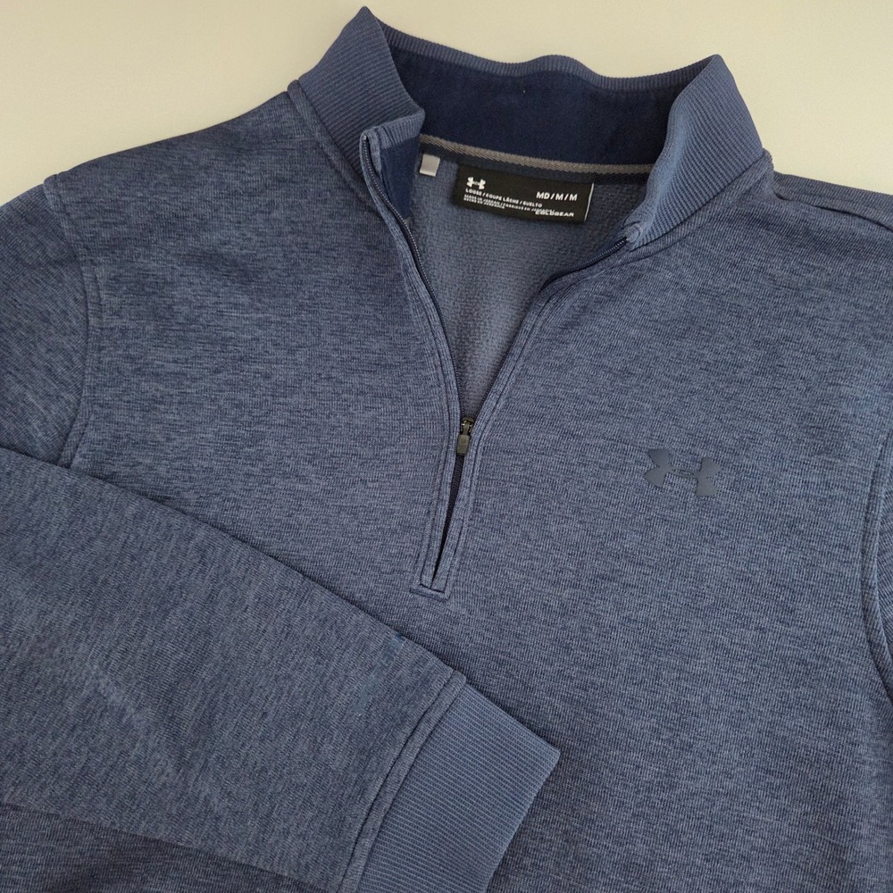 Under Armour Quarter-Zip Blue ColdGear Heathered Pullover Mens Medium